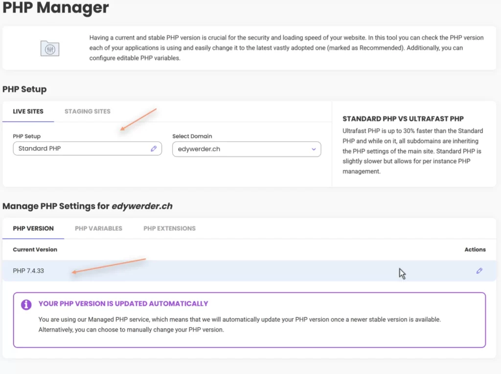 SiteGround PHP Manager